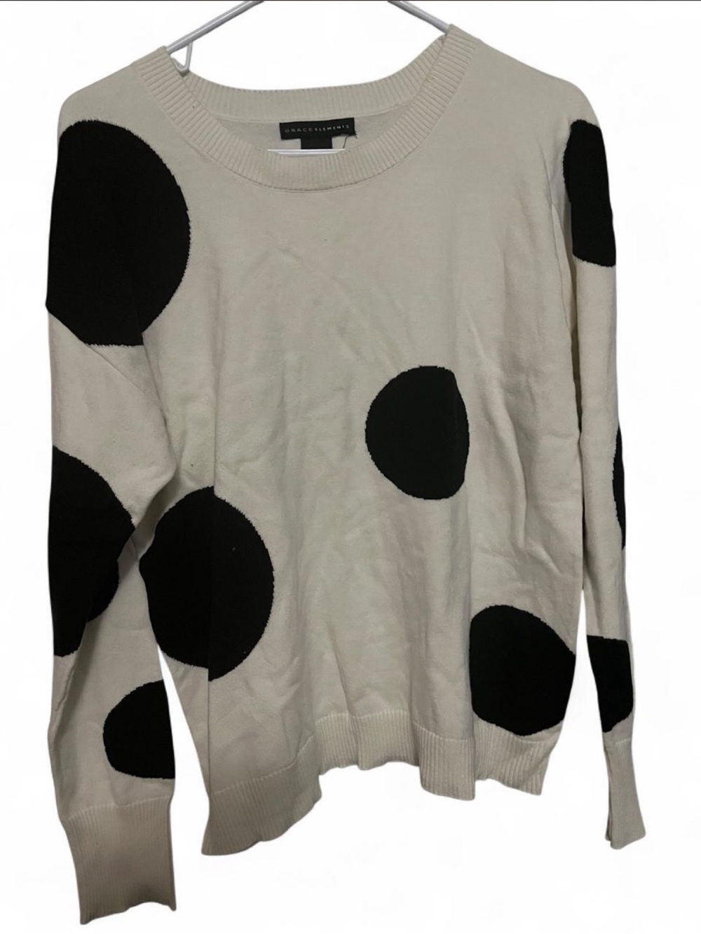 Crewneck Sweater - White with Black Polka Dots